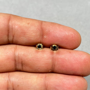 AAA Round Black Diamond Stud Earrings in 14K Yellow Gold – 1/9 Ct 2.5-3mm Small Solitaire Diamond Earrings for Men & Women