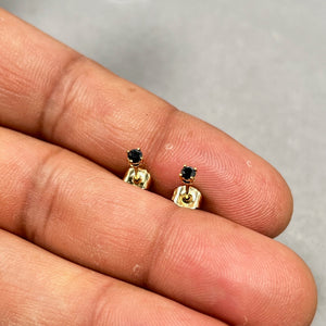 AAA Round Black Diamond Stud Earrings in 14K Yellow Gold – 1/9 Ct 2.5-3mm Small Solitaire Diamond Earrings for Men & Women