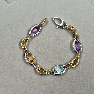 Multi gemstone bracelet in 14K two tone gold 7.5 inch