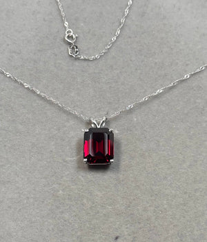 Natural Garnet Solitaire Pendant 6.90 CT Emerald Cut | Platinum Garnet Necklace | January Birthstone Fine Jewelry