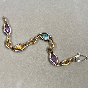 Multi Gemstone Bracelet 4.00 Ct in 14K Two Tone Gold 7.5 Inch | Colorful Gemstone Jewelry, Gift for Her, Fine Bracelet