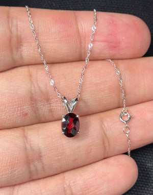Oval Red Garnet women Solitaire Pendant 1.35–2.15 Cts AAA Natural Stone in 14K White Gold with 18 Inch Chain