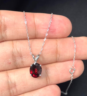 Natural Garnet Solitaire Pendant 2.50–3.48 CT Oval | 14K White Gold Garnet Necklace | January Birthstone Jewelry