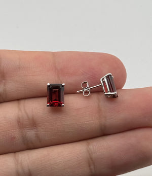 8x6mm Garnet earrings shown for scale with substantial 3.98 carat gemstone weight