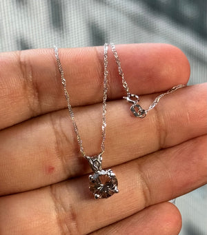 Morganite Scroll Solitaire Pendant 8mm Round | 1.4 to 1.88 Ct Peach Morganite in Platinum | 18K White Gold Chain | AAA Quality Gem