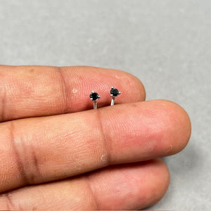 AAA Black Diamond Stud Earrings 2.5–3 mm in 14K White Gold for women, Prong Set Round Diamond Push Back Studs