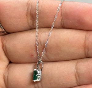 Natural Emerald Pendant 7x5mm – AA Grade Green Emerald Cut Solitaire Necklace in Platinum with 18K White Gold Chain – May Birthstone Gift