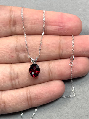 Oval AAA Garnet 2.01–2.74 Cts Solitaire women Pendant in 14K White Gold with 18 Inch Singapore Chain