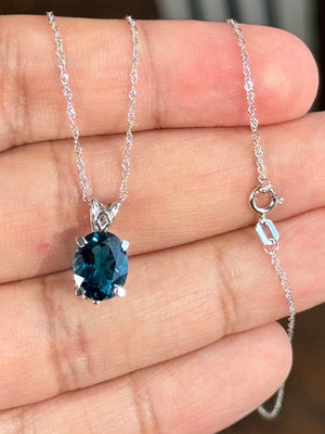 London Blue Topaz Pendant | Platinum Oval Solitaire Necklace | December Birthstone Jewelry Gift