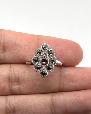Natural Black Diamond Ring | 14K White Gold AA Rose Cut Diamond Band 0.65 Ct Size 7