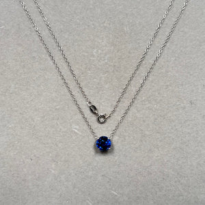 Lab Created Blue Sapphire Pendant 8mm Round • Silver Necklace 18-Inch • Birthday or Anniversary Gift