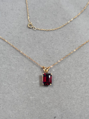Garnet Solitaire Pendant 14K Yellow Gold | AAA Emerald Cut Red Garnet 2.00–2.95 Cts | January Birthstone Necklace Gift