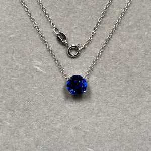 Lab Created Blue Sapphire Pendant 8mm Round • Silver Necklace 18-Inch • Birthday or Anniversary Gift