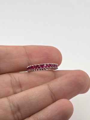 AA Natural Ruby Eternity Ring | 14K White Gold 1.68 Ct Princess Cut Ruby Band Gift Size 4.5