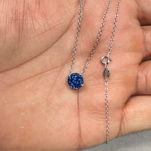 Lab Created Blue Sapphire Pendant 8mm Round • Silver Necklace 18-Inch • Birthday or Anniversary Gift