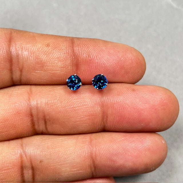 Lab Blue Sapphire Stud Earrings 5mm • Sterling Silver Round Studs • Perfect Gift for Her