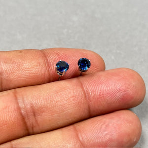 Lab Blue Sapphire Stud Earrings 5mm • Sterling Silver Round Studs • Perfect Gift for Her