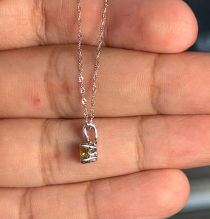 Platinum Yellow Sapphire Solitaire Scroll Pendant 0.55-0.70 Ct, 5x5mm Round AAA Gemstone Necklace, 18K White Gold Chain