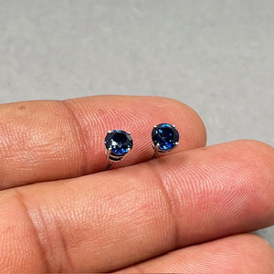 Lab Blue Sapphire Stud Earrings 5mm • Sterling Silver Round Studs • Perfect Gift for Her