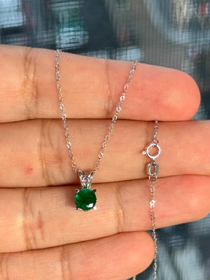 0.74 Ct Round Natural Emerald Pendant in Platinum – 6mm AA Emerald Scroll Solitaire with 18K White Gold Chain