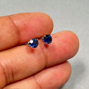 Lab Blue Sapphire Stud Earrings 5mm • Sterling Silver Round Studs • Perfect Gift for Her