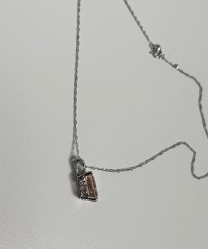 Emerald Cut Morganite Pendant 10x8mm | 2.5-3.6 Ct AAA Scroll Solitaire in Platinum | Light Peach Pink Gemstone Necklace Gift