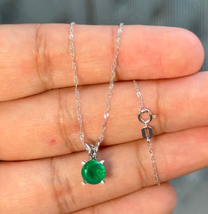Natural Emerald Pendant 7mm Round | 1.38 Ct AA Quality Solitaire | Platinum Scroll Setting | May Birthstone | 18K White Gold Chain