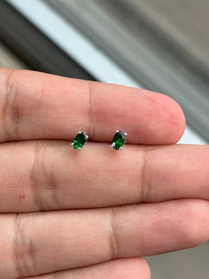 AAA Oval Tsavorite Garnet Stud Earrings 5x3mm in Platinum – 0.46-0.63 Ct Green Garnet Scroll Earrings – Birthstone Fine Jewelry Gift