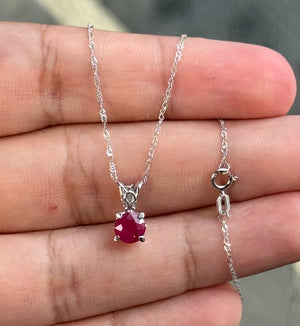 Elegant 6mm AA Round Ruby Solitaire Pendant in Platinum with 18K White Gold Chain. July Birthstone Necklace. 0.63–0.78 Ct. Great Gift Idea