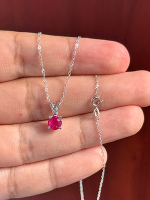 Elegant 6mm AA Round Ruby Solitaire Pendant in Platinum with 18K White Gold Chain. July Birthstone Necklace. 0.63–0.78 Ct. Great Gift Idea