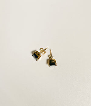 14K Yellow Gold London Blue Topaz Stud Earrings 2.55 Ct, 6x6mm Princess Cut AA Gemstone, Floral Design Fine Jewelry