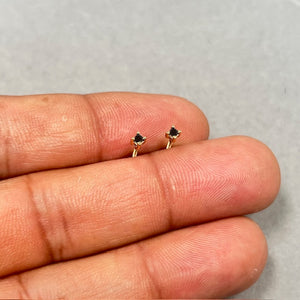 14K Yellow Gold Princess Black Diamond Stud Earrings for women 2.00–2.50 mm AAA Square Cut 1/9 Cts