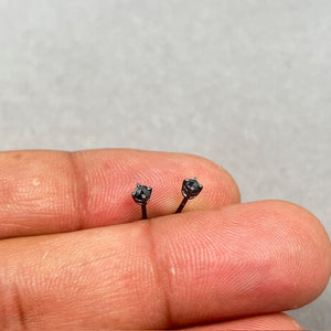 Rose Cut Black Diamond Stud Earrings in 14K Blackened White Gold for women | AA Round 2.5–3.0 mm