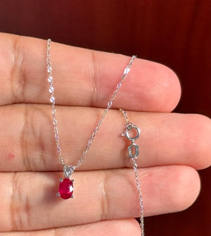 0.50-0.65 Ct Oval Ruby Pendant 6x4mm AA Scroll Solitaire in Platinum with 18-Inch White Gold Chain