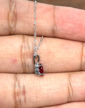0.50-0.65 Ct Oval Ruby Pendant 6x4mm AA Scroll Solitaire in Platinum with 18-Inch White Gold Chain