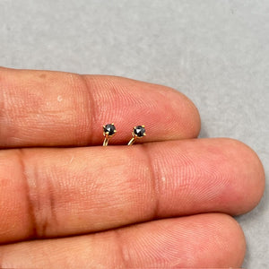 AAA Black Diamond Stud Earrings: 14K Yellow Gold Dainty Jewelry