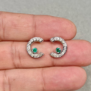 natural emerald center with diamond halo earrings