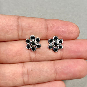 Black Diamond Flower Earrings 14K White Gold, 1.70 Ct Floral Diamond Studs, Bold Statement Earrings Gift for Her