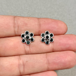 black diamond flower earrings in 14K white gold studs