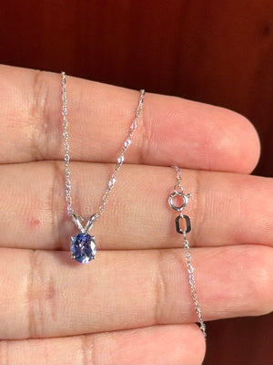 0.52-0.66 Ct Oval Tanzanite Pendant 6x5mm AA Solitaire in 18K White Gold with 18-Inch Chain
