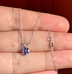 0.52-0.66 Ct Oval Tanzanite Pendant 6x5mm AA Solitaire in 18K White Gold with 18-Inch Chain