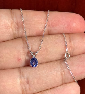 0.52-0.66 Ct Oval Tanzanite Pendant 6x5mm AA Solitaire in 14K White Gold with 18-Inch Chain