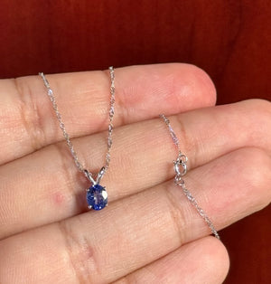 0.52-0.66 Ct Oval Tanzanite Pendant 6x5mm AA Solitaire in 14K White Gold with 18-Inch Chain