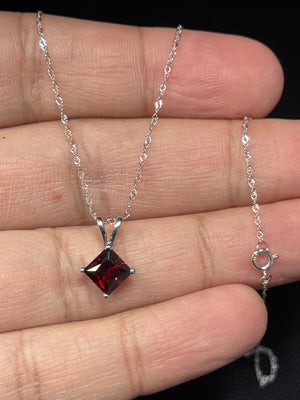 Red garnet solitaire necklace white gold