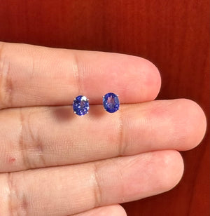 1.12 Ct AA+ Oval Tanzanite Stud Earrings 6x5mm in Platinum, Natural Blue Violet Gemstone Earrings, December Birthstone Jewelry for Women