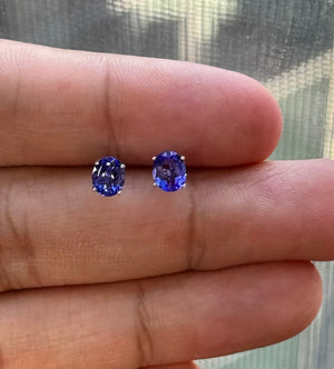 1.12 Ct AA+ Oval Tanzanite Stud Earrings 6x5mm in Platinum, Natural Blue Violet Gemstone Earrings, December Birthstone Jewelry for Women