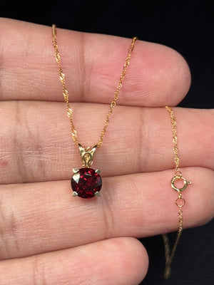 7mm round garnet pendant 14k yellow gold