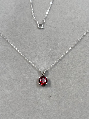 1.20–1.75 Ct Round Garnet Solitaire Pendant 14K White Gold | 7mm AAA Dark Red Garnet Necklace | January Birthstone