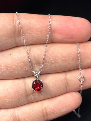 7mm round garnet pendant 14k white gold