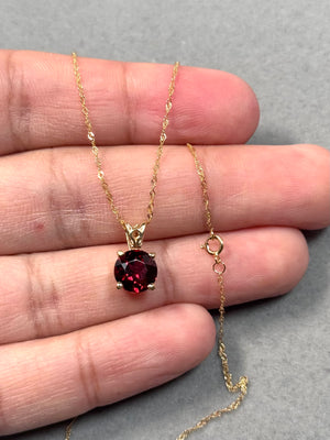 2.31 Ct Round Garnet Solitaire Pendant 14K Yellow Gold | 8mm AAA Dark Red Garnet Necklace | January Birthstone